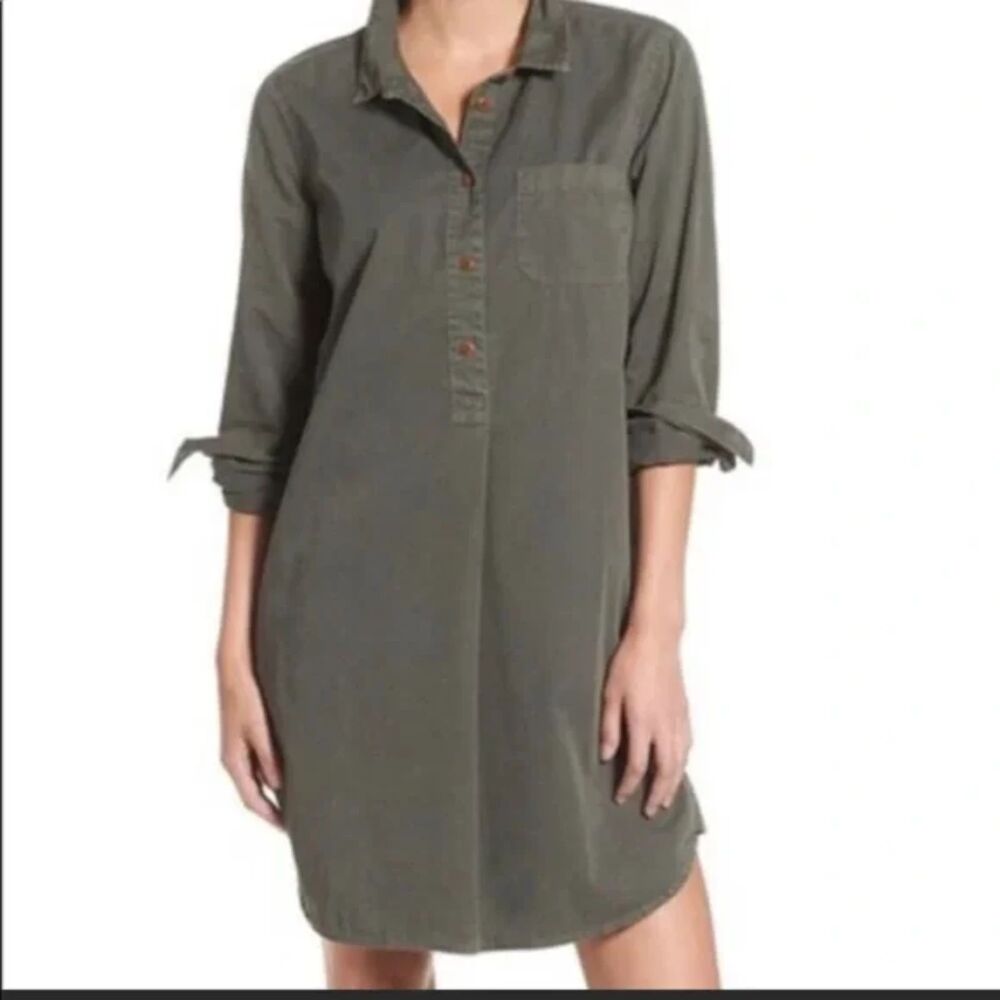 Madewell Olive Green Grey Utility Shirt Dress Size Small